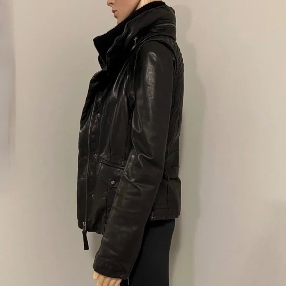 Mackage 3 in 1 Black Leather Jacket + Vest Soft Lambskin + Wool Women's Sz XS - Picture 3 of 16